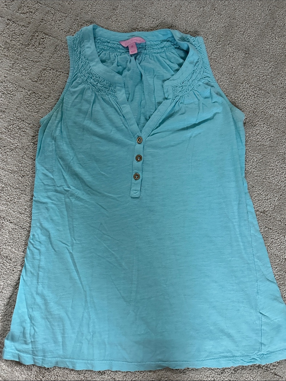 Lilly Pulitzer Aqua Sleeveless Henley Tank